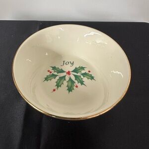 Lenox Holiday 'Joy' Holly Bowl with Gold Rim